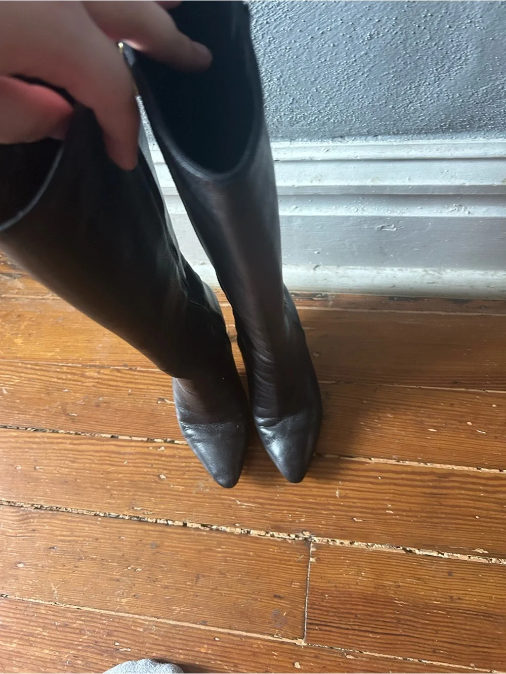 Tory Burch Black Leather Over-the-Knee Pointed Boots